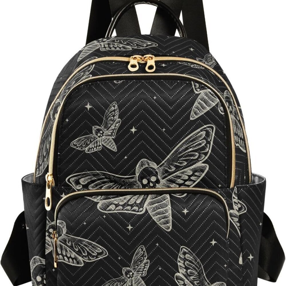 Mini Gothic Backpack with Skull Butterfly Moth Design Small Casual Daypack